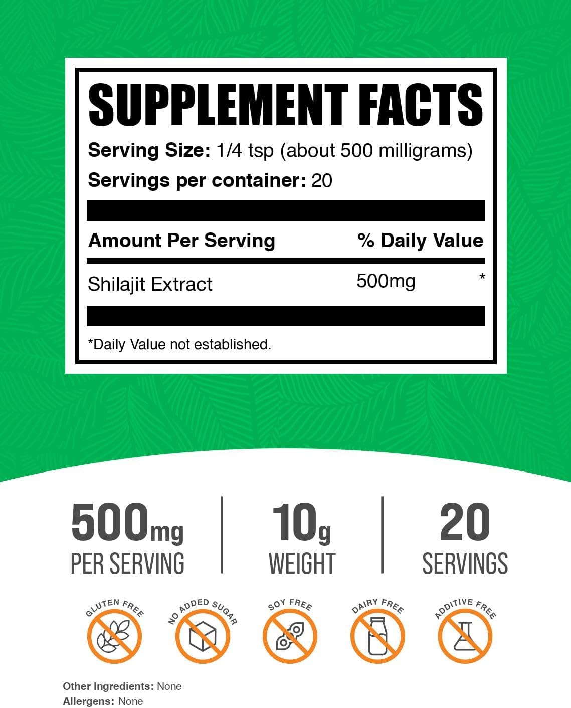 BulkSupplements.com Shilajit Extract Powder - Fulvic Acid Supplement, Shilajit Supplement - Gluten Free, 500mg per Serving of Shilajit Powder, 10g (0.35 oz) (Pack of 1)