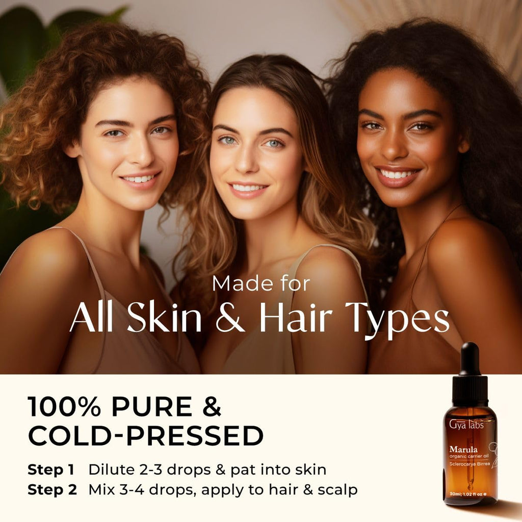 Gya Labs Organic Marula Oil for Skin - 100% Pure Natural Unrefined Marula Carrier Oil for Hair, Face, Nails, Massage & Hair (1 Fl Oz)