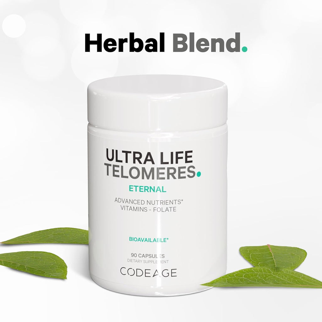 Codeage Ultra Life Telomeres Supplement - 5 MTHF Folate Vitamin B9, Vitamin B12 Methylcobalamin, Vitamin D3, L-Theanine, Ashwagandha - 3-Month Supply - DNA, Methylation Cycle - Non-GMO - 90 Capsules