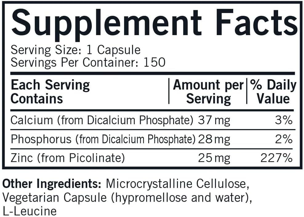 Kirkman – Zinc Picolinate 25 mg - Hypoallergenic – 150 Vegetarian Capsules – Gluten Free – Casein Free – Minerals