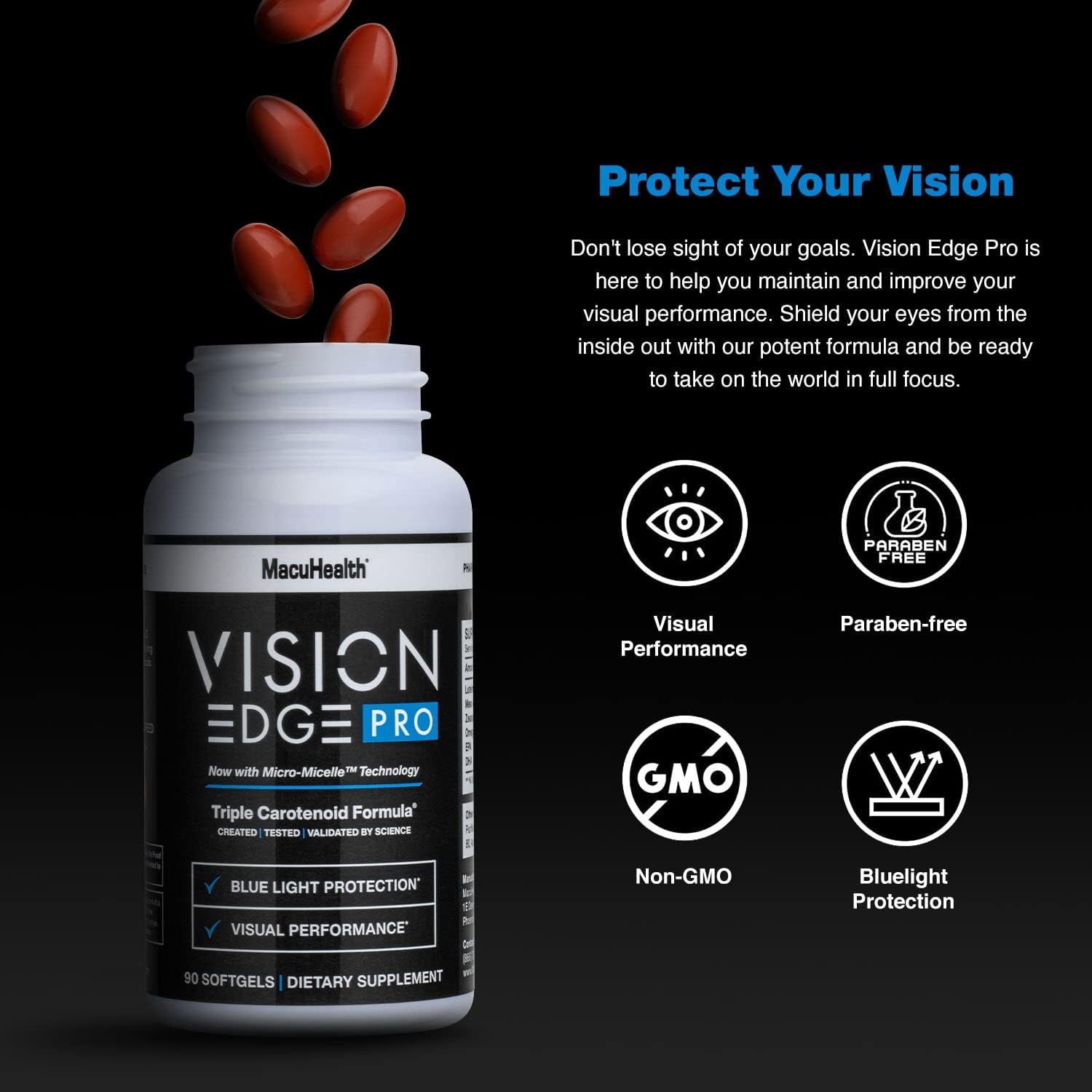 Eye Supplement for Athletes; Formula with Lutein, Zeaxanthin, and Meso-Zeaxanthin, Eye Supplements Omega 3, Essential Carotenoids for Eyes - (90 Softgels, 3 Month Supply)
