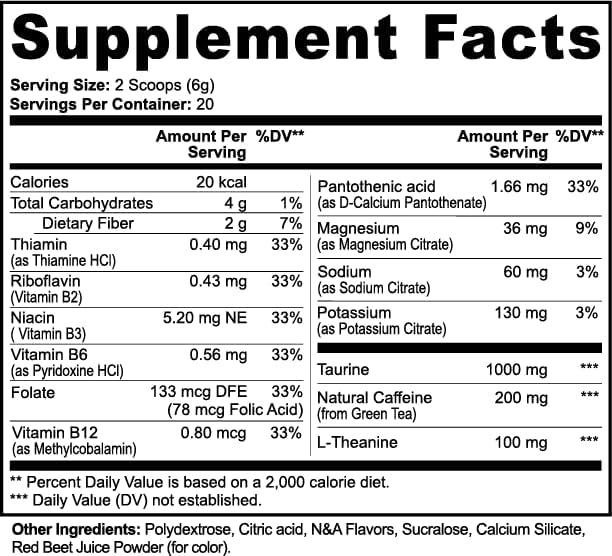 Natural Energy Drink Powder – Guava Berry Flavor – Electrolytes + Natural Caffeine Powder from Green Tea – No Sugar, Vegan, Keto-Friendly, 20 Servings (120 g)