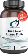 Designs for Health OmegAvail Ultra DHA - Highly Concentrated DHA Triglyceride Fish Oil, TG Fish Oil with 500mg DHA + 100mg EPA - No Fishy Aftertaste (60 Softgels)