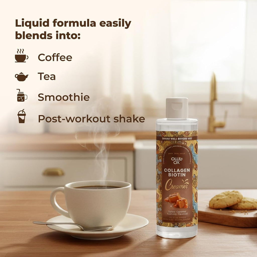 Collagen Coffee Creamer by Owl & Ox – Biotin-Infused for Healthy Hair, Skin & Nails | Keto, Dairy-Free, Sugar-Free, Gluten-Free | Liquid Salted Caramel | 30 Servings