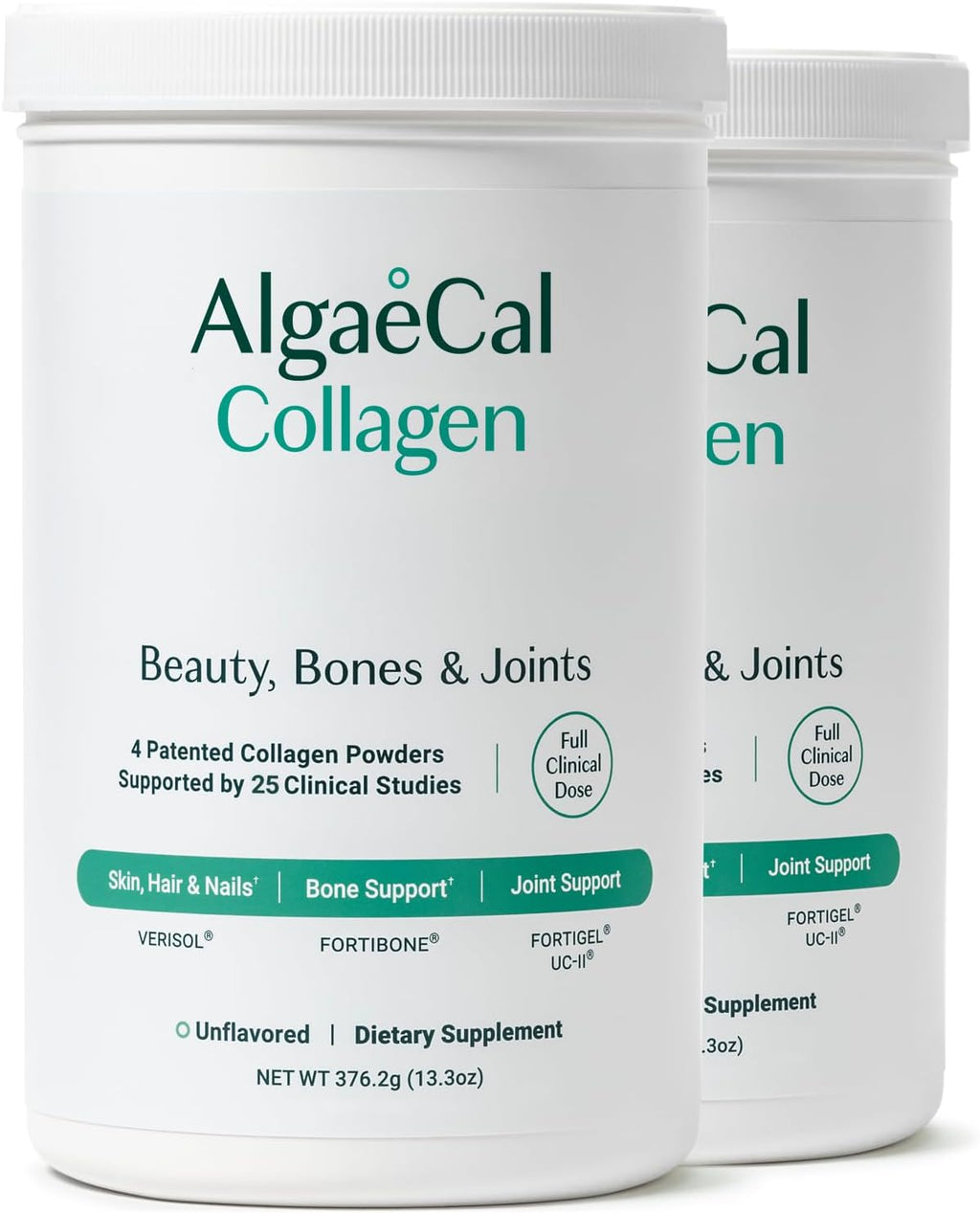 ALGAECAL Collagen - 4 Clinically-Supported Peptides VERISOL®, FORTIGEL®, UC-II®, FORTIBONE®, Anti-Aging Hydrolyzed Collagen Powder, 60 Servings, Made in USA