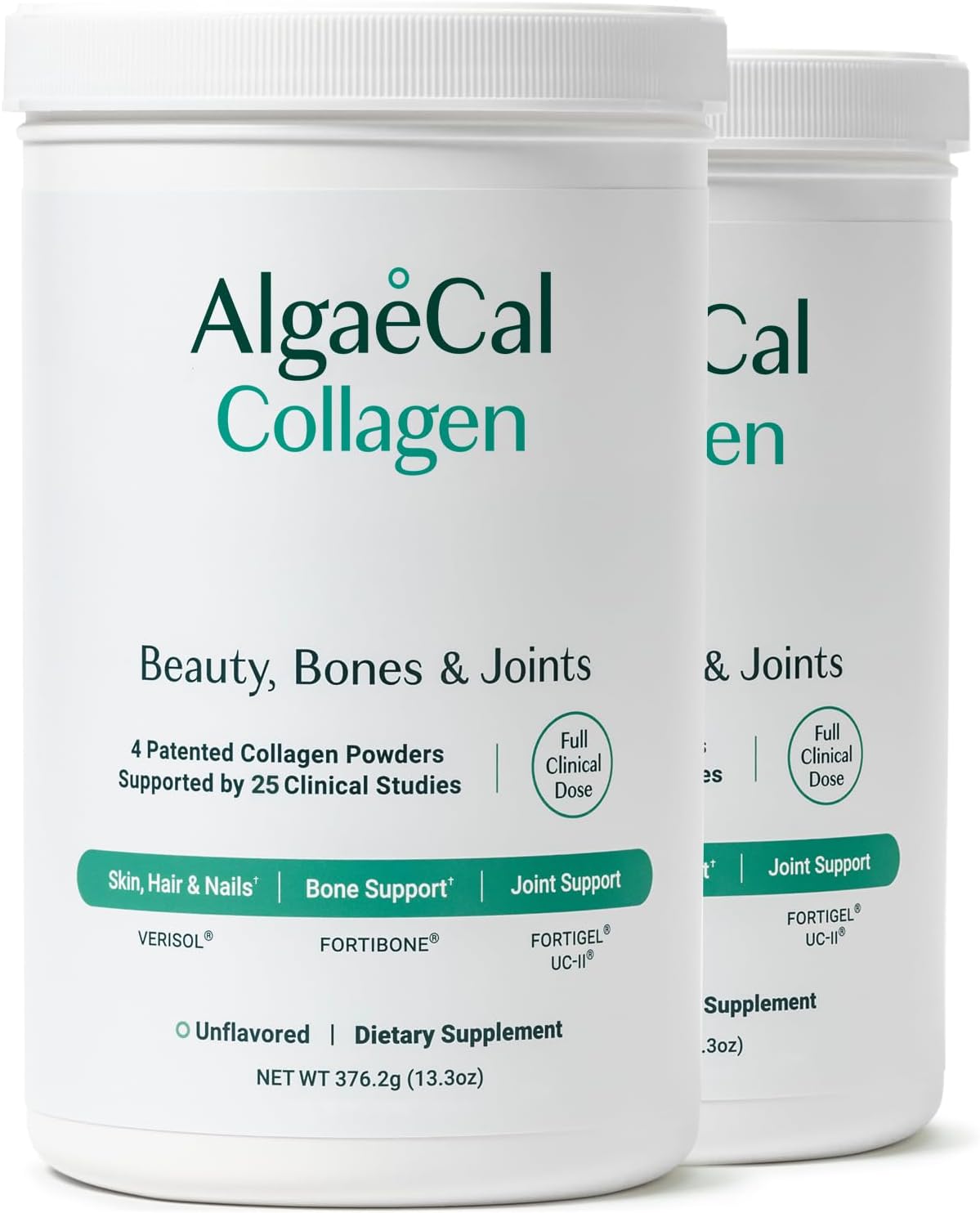 ALGAECAL Collagen - 4 Clinically-Supported Peptides VERISOL®, FORTIGEL®, UC-II®, FORTIBONE®, Anti-Aging Hydrolyzed Collagen Powder, 60 Servings, Made in USA