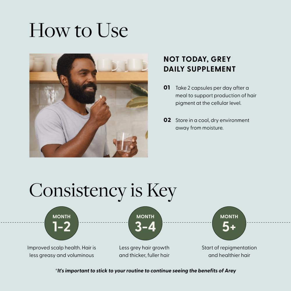 Not Today, Grey Daily Hair Supplement | Slows Grey Hair Growth & Repigment | Promotes Healthier, Thicker Hair | Biotin, B +D Vitamins & Proprietary Complex | Vegan & Gluten Free (1 Month Supply)