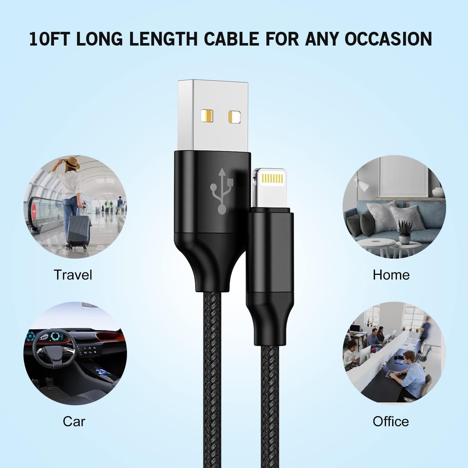 iPhone Charger 10ft, Fast i Phone Block Dual 2Port USB Wall Charger Block Adapter Plug 2 Pack & Long 10foot Fast Charging Nylon Braided Lightning Cable Cord for iPhone 14/13/12/11/XS/XR/8 Plus/SE iPad