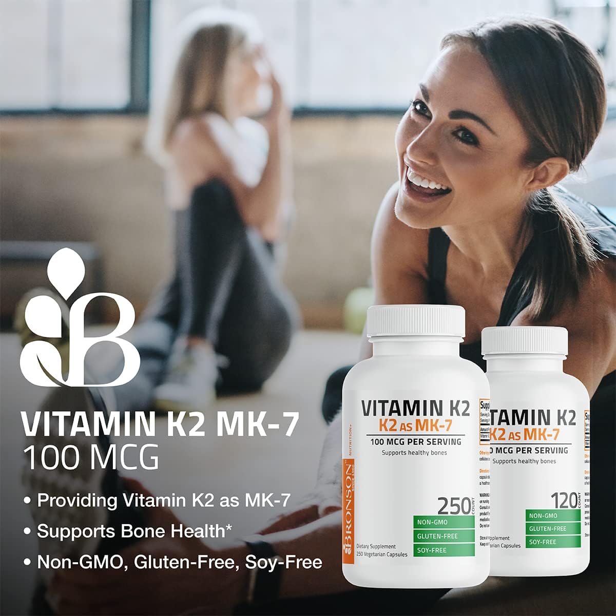 Bronson Vitamin K2 as MK-7 Menaquinone 100 mcg Non-GMO, 250 Capsules