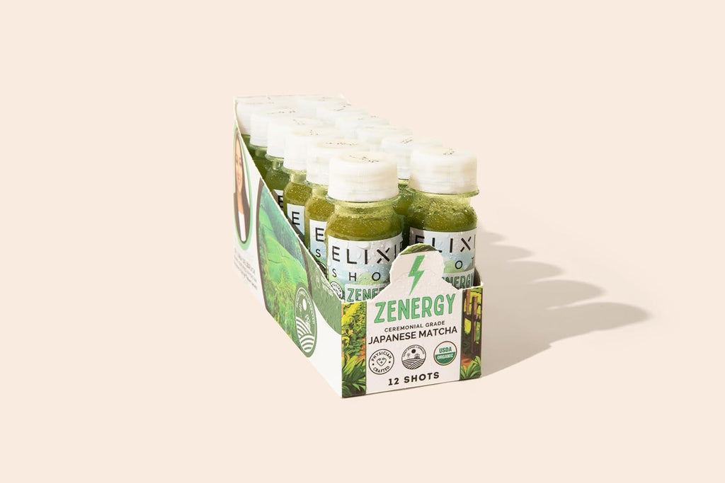 Elixir Shots Energy Wellness Shot with 100% Organic Ingredients, Matcha, Orange, Peppermint, Apple Cider Vinegar, Cold Pressed, No Added Sugars or Artificial Ingredients, 12-Pack