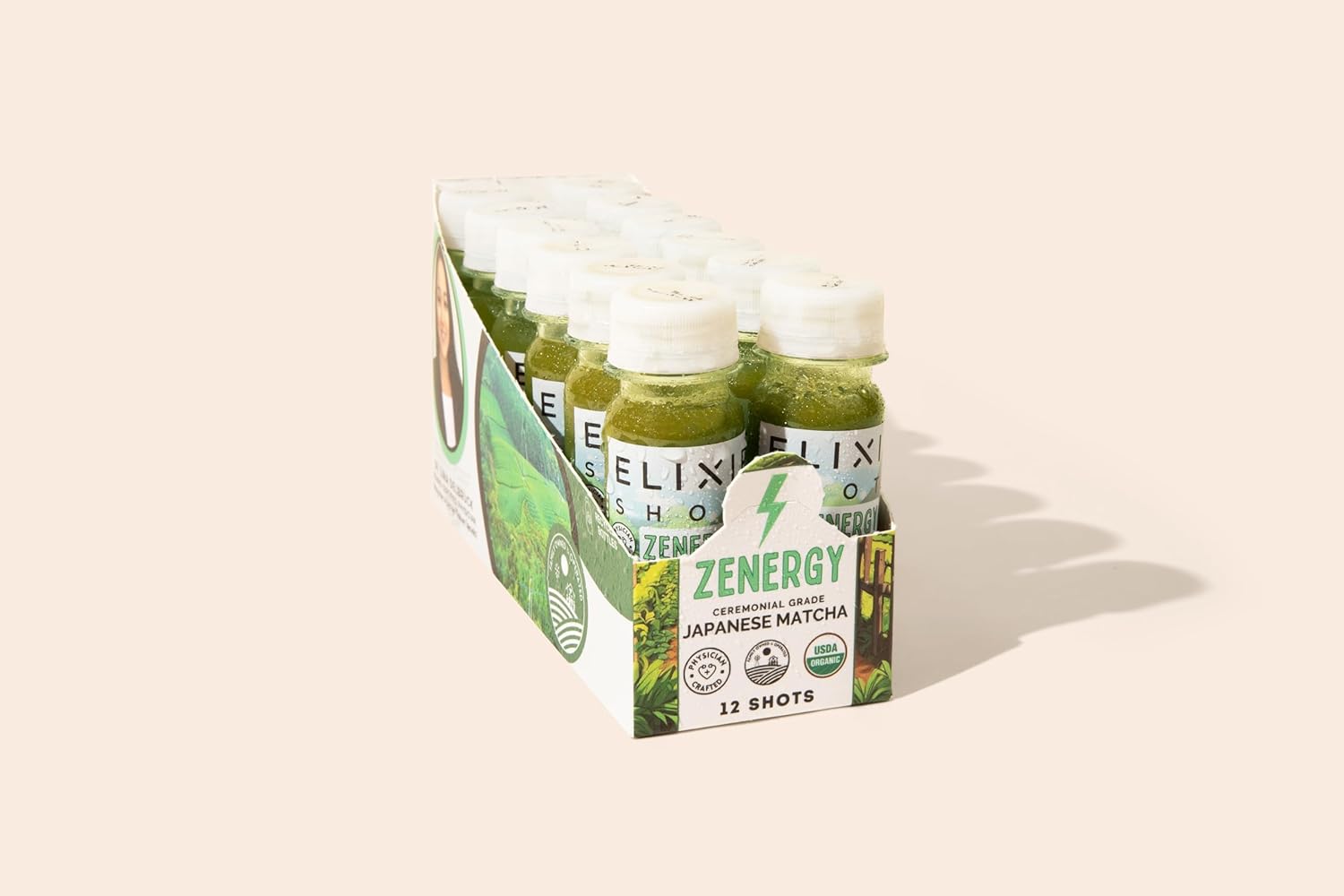 Elixir Shots Energy Wellness Shot with 100% Organic Ingredients, Matcha, Orange, Peppermint, Apple Cider Vinegar, Cold Pressed, No Added Sugars or Artificial Ingredients, 12-Pack