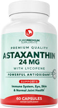 PurePremium Astaxanthin Supplements - Astaxanthin 24mg with Lycopene 50mg Antioxidants Supplement for Skin & Eye Health, Normal Joint Support & Immune System Support – Non-GMO - 60 Count