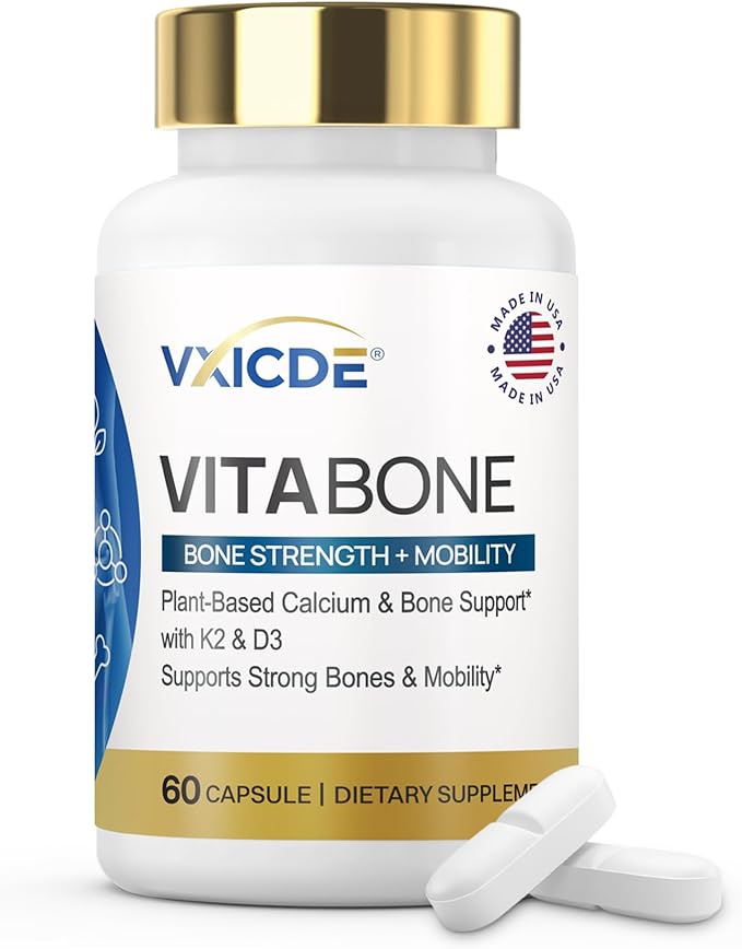 VitaBone Plant-Based Calcium with Vitamin D3 & K2 — Supports Strong Bones & Mobility — Vegan, Non-GMO, Gluten-Free Supplement — 60 Capsules