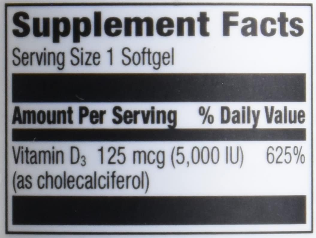 Amazon Elements Vitamin D3, 5000 IU, 180 Softgels, 6 Month Supply (Packaging May Vary), Supports Strong Bones and Immune Health (Pack of 2)