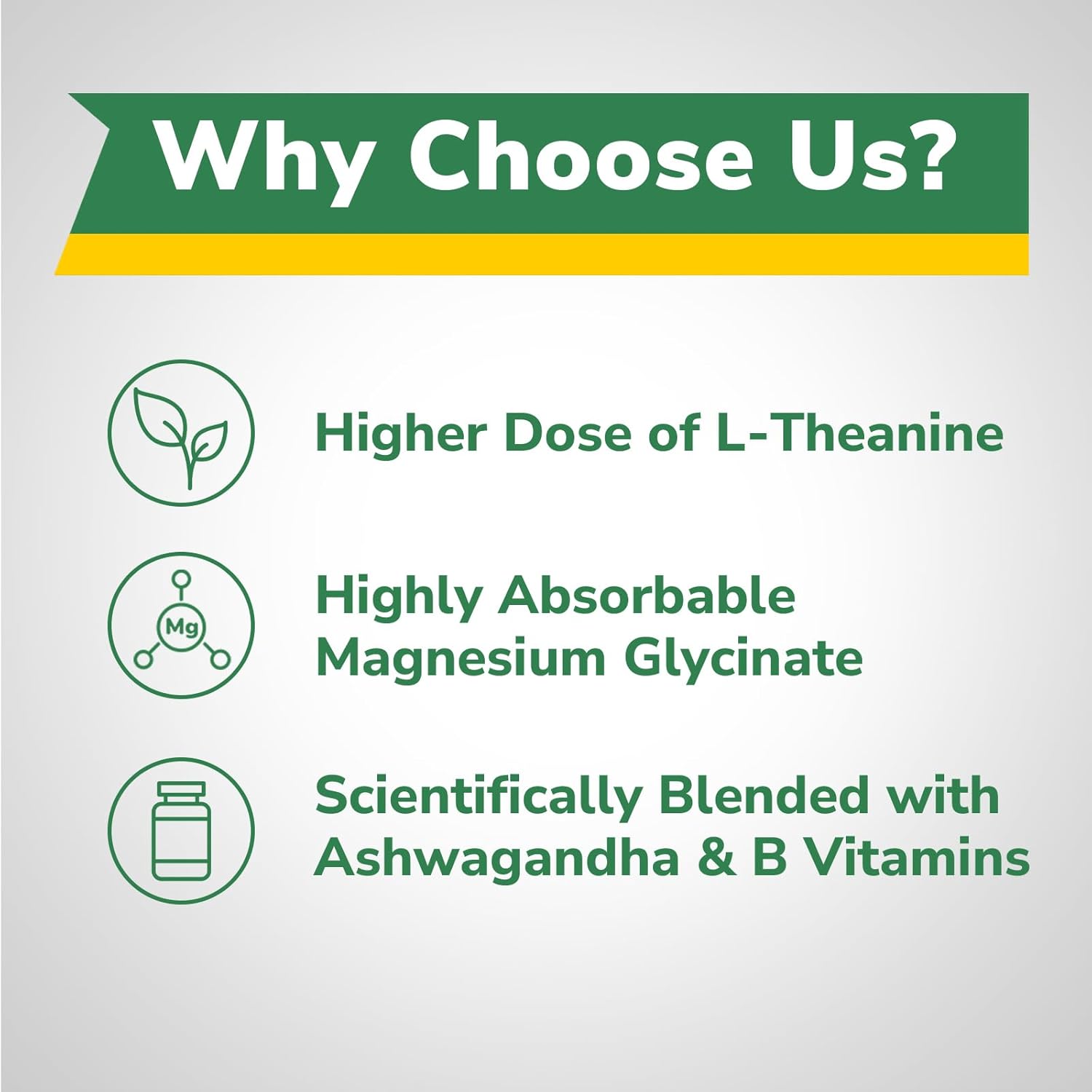 L-Theanine 200mg Supplement, Magnesium Glycinate, Ashwagandha, Inositol, Vitamin B1 B2 B6, No Gluten, Calm, Relaxation, Focus, Cognitive Function, 60 Vegan Caps
