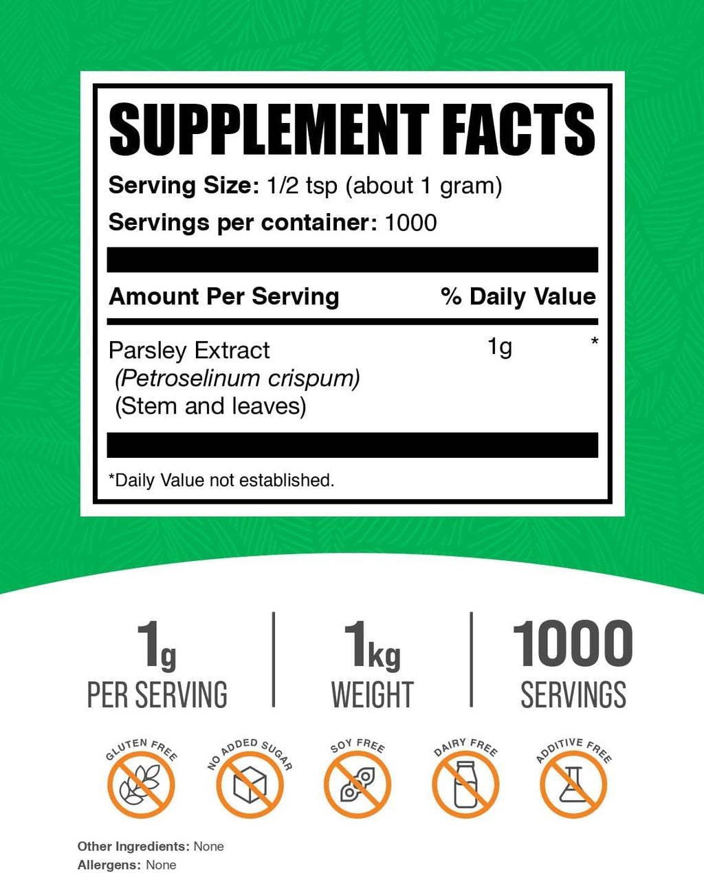 BulkSupplements.com Parsley Extract Powder - Parsley Supplement, Antioxidant Source, Herbal Supplement - Gluten Free, 1g per Serving, 1kg (2.2 lbs) (Pack of 1)