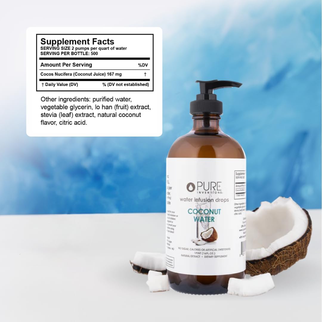 Pure Inventions Coconut Water - Water Infusion Drops - No Sugar, Calories, or Artificial Sweeteners - 500 servings - 16oz Bottle