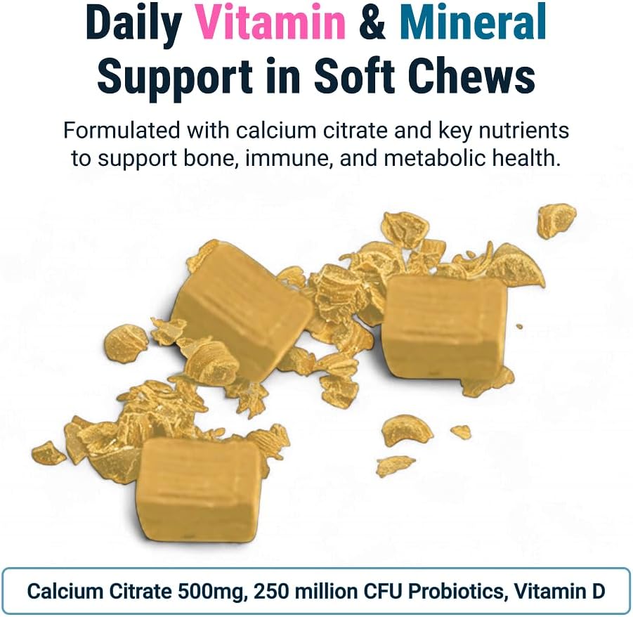 BariatricPal Sugar-Free Calcium Citrate Soft Chews | 500mg with Vitamin D & Probiotics | Piña Colada | 90 Count (1 Month Supply)