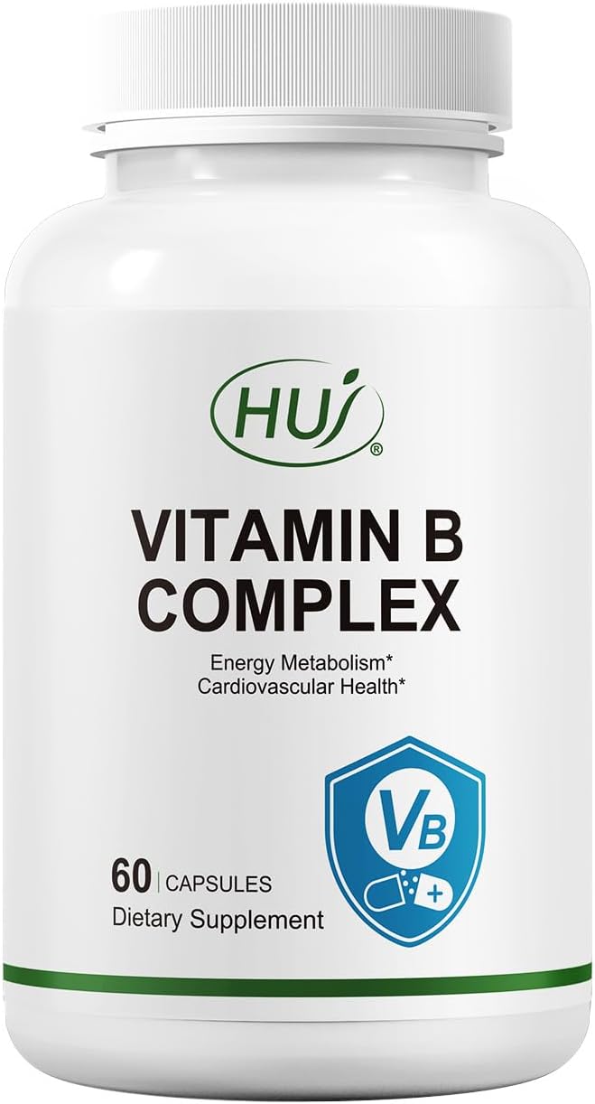HUJ Vitamin B Complex - B Vitamins Supplement to Support Energy Metabolism, Cardiovascular Health - 60 Capsules