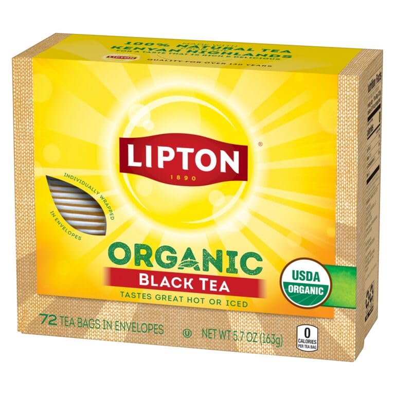 Lipton Organic Black Tea Bags, Hot or Iced Caffeine Tea, 360 Total Bags (72ct - Pack of 5)