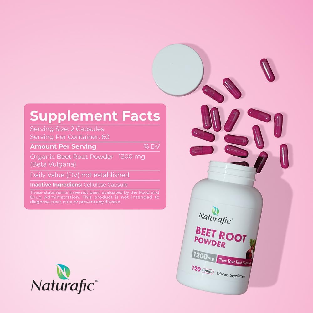 Beetroot Capsules – Nitric Oxide Booster | 1200mg High Nitrate Superfood | Pure Beet Root Powder | Non-GMO, Vegan, Gluten-Free | 120 Capsules | Natural Plant-Based Daily Supplement