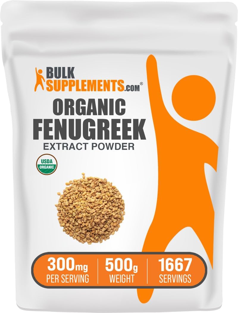 BulkSupplements.com Organic Fenugreek Extract Powder - Herbal Supplement, from Fenugreek Seeds - Gluten Free, 300mg per Serving, 500g (1.1 lbs) (Pack of 1)