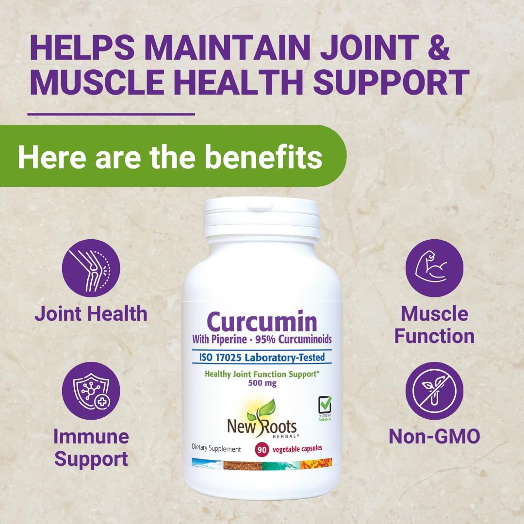 NEW ROOTS HERBAL Turmeric Curcumin Supplement 500mg with Gingers & Black Pepper Extract - 20x Better Absorption | Coumarin Capsules with 95% Curcuminoids & 95% Piperine (90 Veg Capsules)