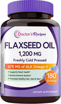 Doctor's Recipes Flaxseed Oil, 1200 mg, Freshly Cold Pressed, High in ALA, Omega 3 6 9, No Gluten, No Soy, for Heart Health, Non GMO, 180 Softgels