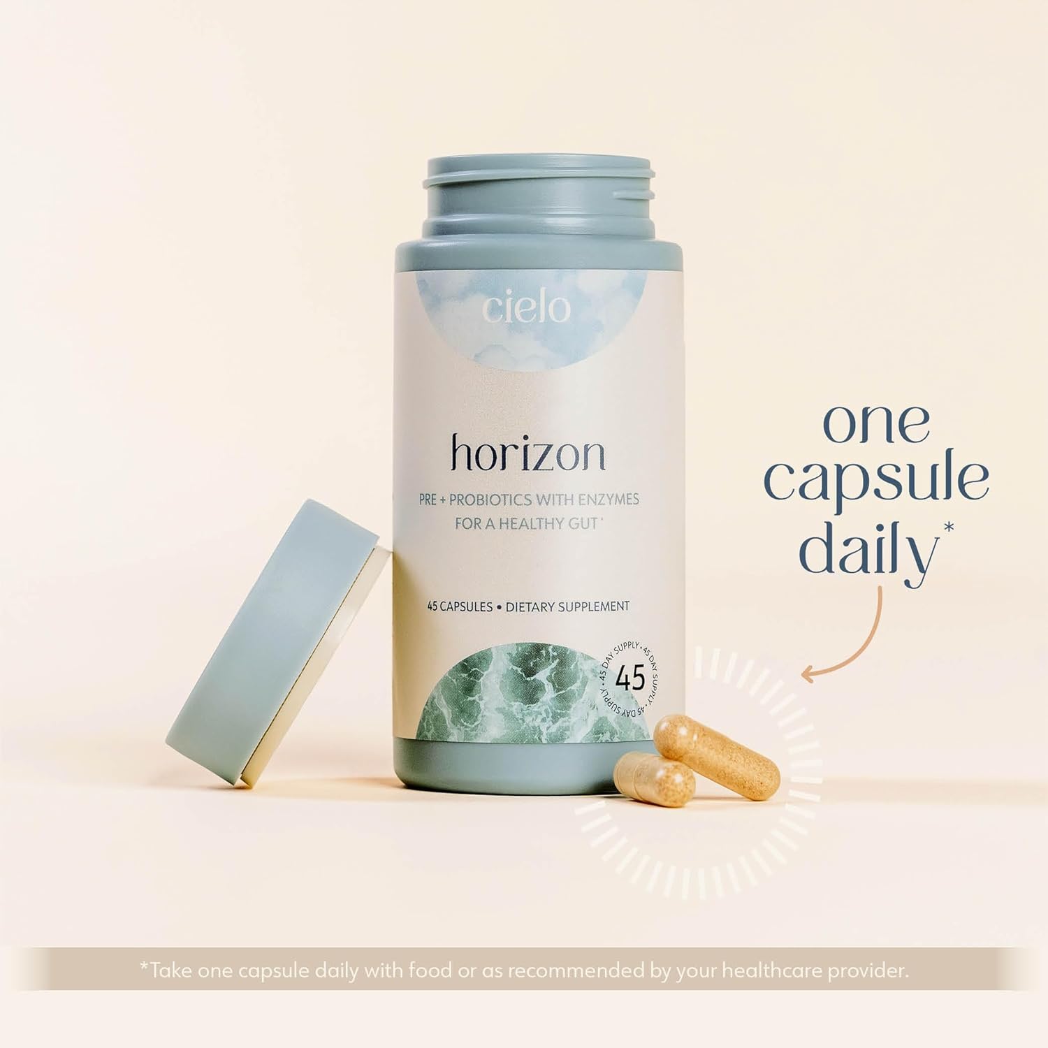 Cielo Daily Horizon Prebiotics - Probiotics for Men and Women - Daily Probiotics 20 Billion CFU for Adults Gut Health - Contains Digestive Enzymes Blend for Digestion of Nutrients (45 Day Supply)
