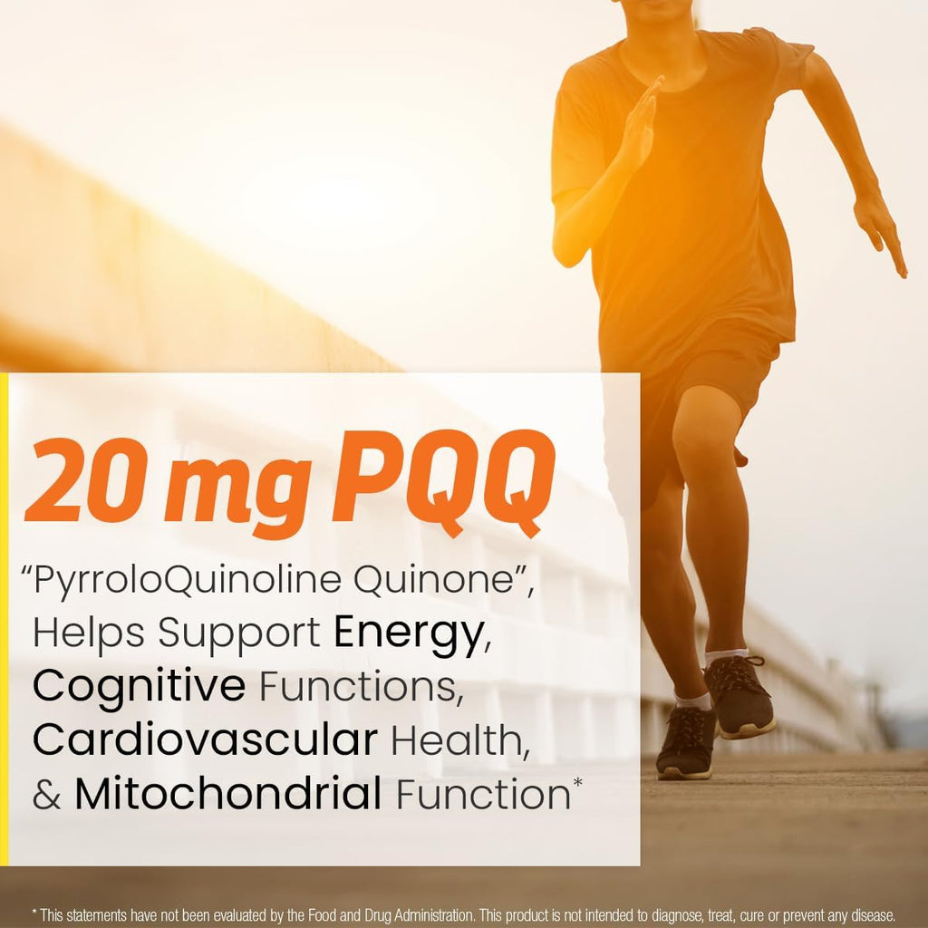 PQQ CoQ10 - PQQ 20mg With CoQ10 100mg, PQQ Supplement With Coenzyme Q10 Supplement Supports Brain Health, 60 Veggie Caps - 1 Capsule per Serving