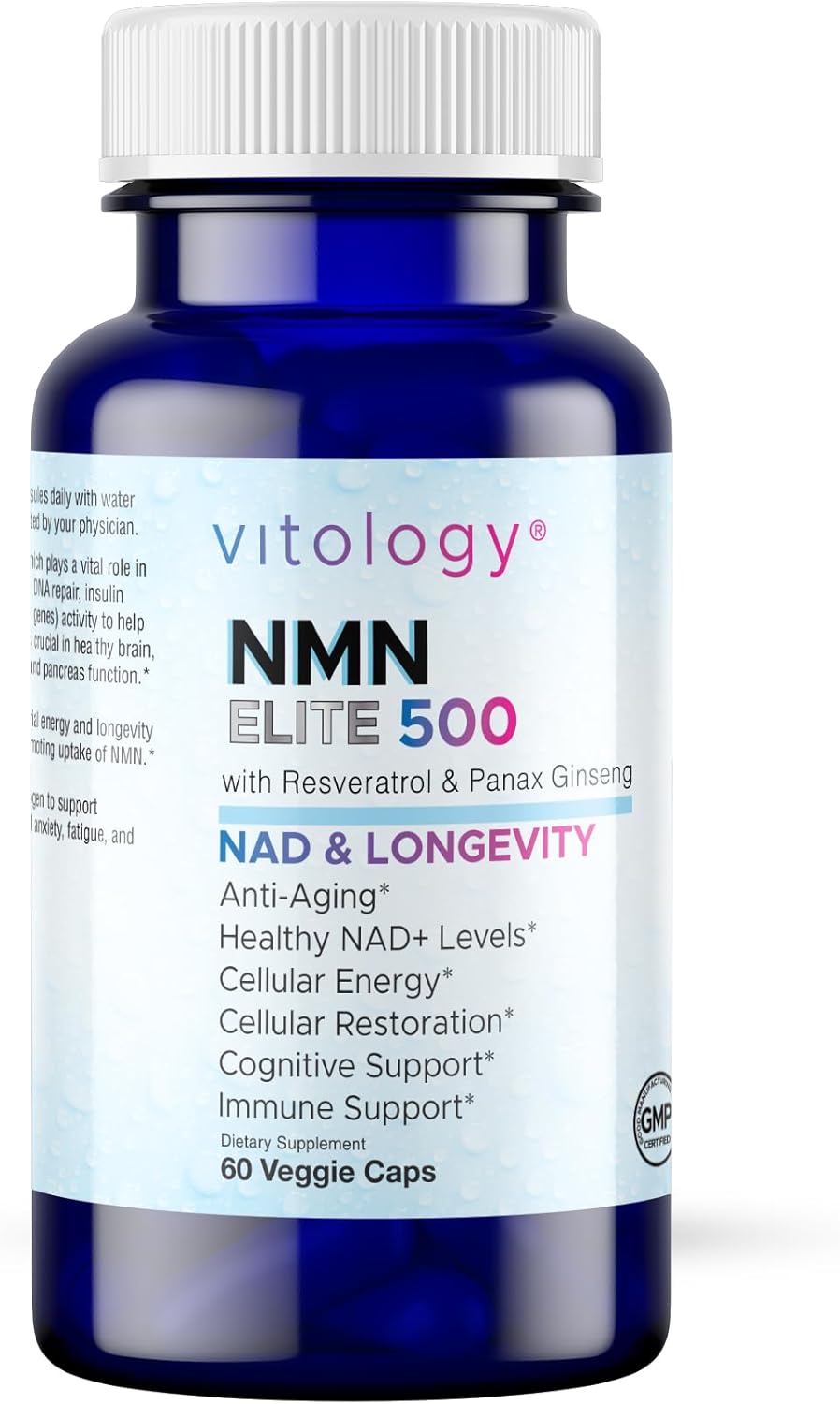 NMN Elite 500 – NMN 500mg, Resveratrol 200mg, Panax Ginseng 300mg – NAD+ Cellular Energy & Longevity Support Supplement – Focus, Vitality & Anti-Aging Formula – Non-GMO, Vegan Capsules
