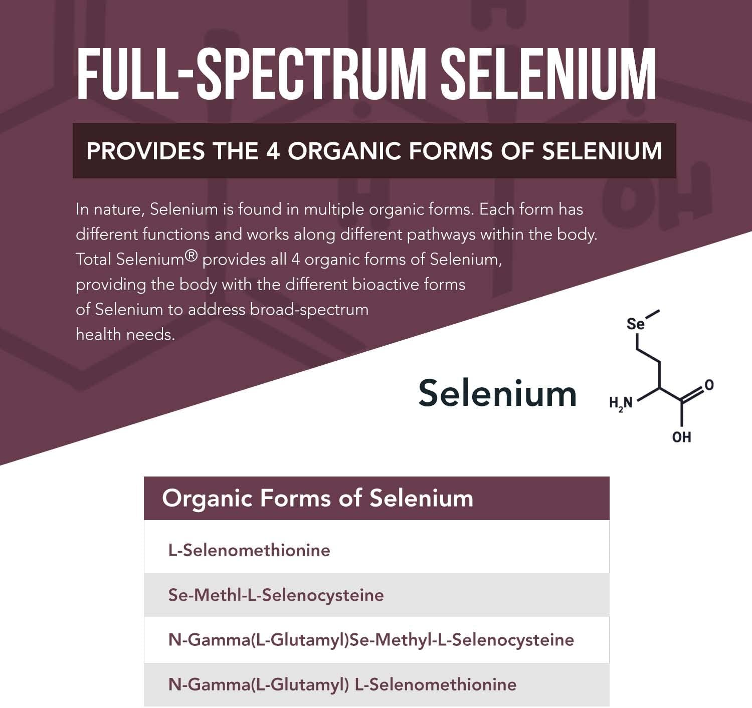 Total Selenium - 200 mcg, Plant-Based Selenium - Full Spectrum, Contains 4 Essential Organic Forms of Selenium Including Selenomethionine - Derived from Garlic - 60 Capsules