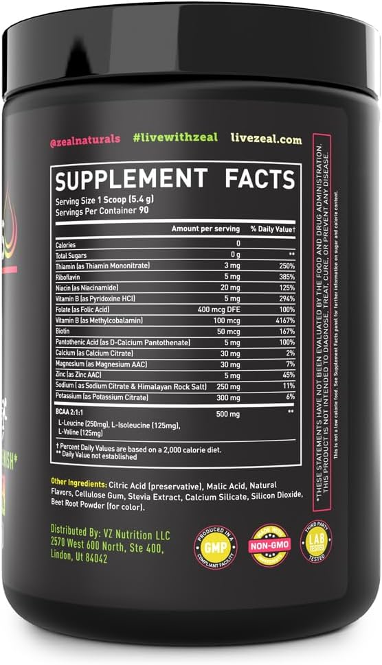 Zeal Electrolyte Powder - 90 Servings | Keto Electrolytes Powder | Zero Sugar, BCAAs, B-Vitamins | Potassium, Zinc, Magnesium | Hydration Powder Recovery Drink | Passion Fruit Orange Guava