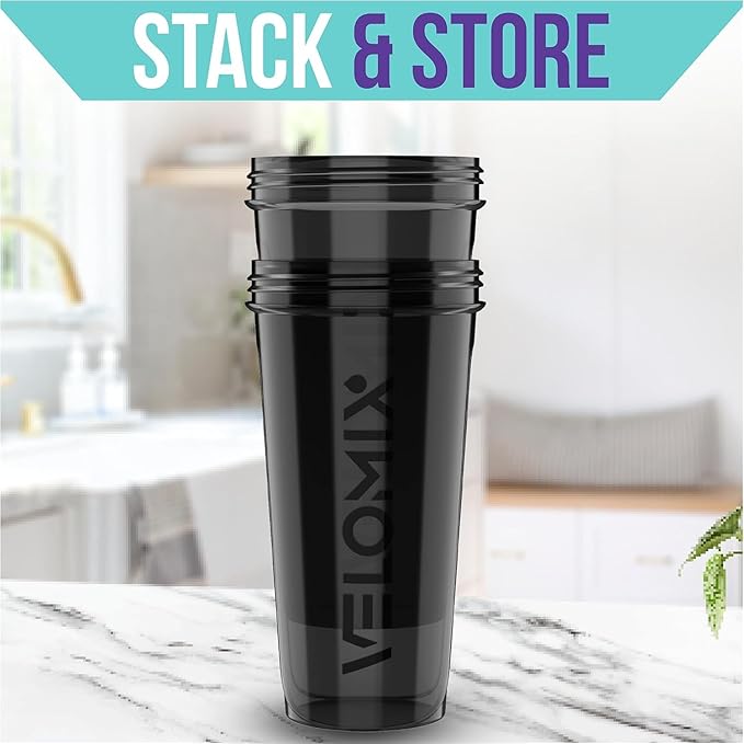 VELOMIX -2 Pack- 28 oz Protein Shaker Bottles for Protein Mixes - 2x Wire Whisk | Leak Proof Shaker Cups for Protein Shakes and Pre Workout | Protein Shaker Bottle Pack (2 Pack Black)