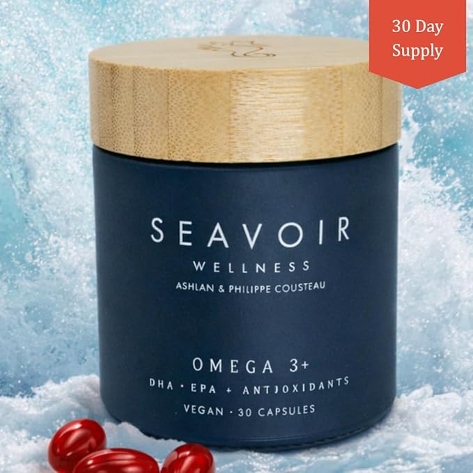 Wellness Omega 3 Algae-Based Supplement with DHA/EPA & Astaxanthin, Fish Free & Vegan with Algae Oil, Absorbable Plant Based Omega 3, Plastic Free, by Ashlan & Philippe Cousteau
