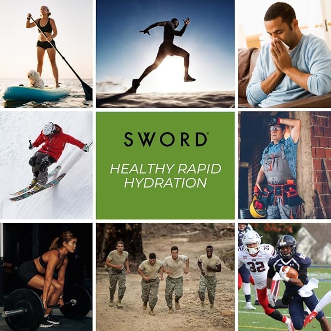 SWORD PERFORMANCE Electrolyte Replenisher, 32 Powder Hydration Stick Packs in Variety of Flavors: Berry, Lemonade, Orange, Pineapple Mango