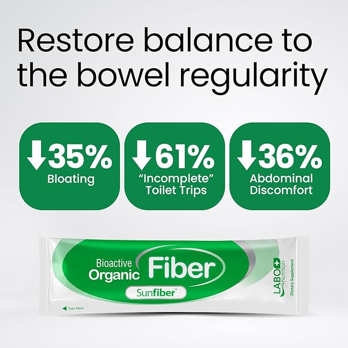 LABO Nutrition Bioactive Organic Fiber – Sunfiber PHGG Soluble Prebiotic Fiber - Digestive Regularity & Gut Health – Partially Hydrolyzed Guar Gum, Low FODMAP, Unflavored, Vegan, Non-GMO, 30 Sachetsx3