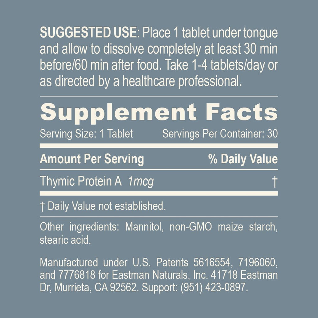 Thymic Protein A Tablets (1 McG TPA) – Immune System Support Supplement – All Natural, Non-GMO, Fast-Dissolve Sublingual Tablets – 30 Tablets
