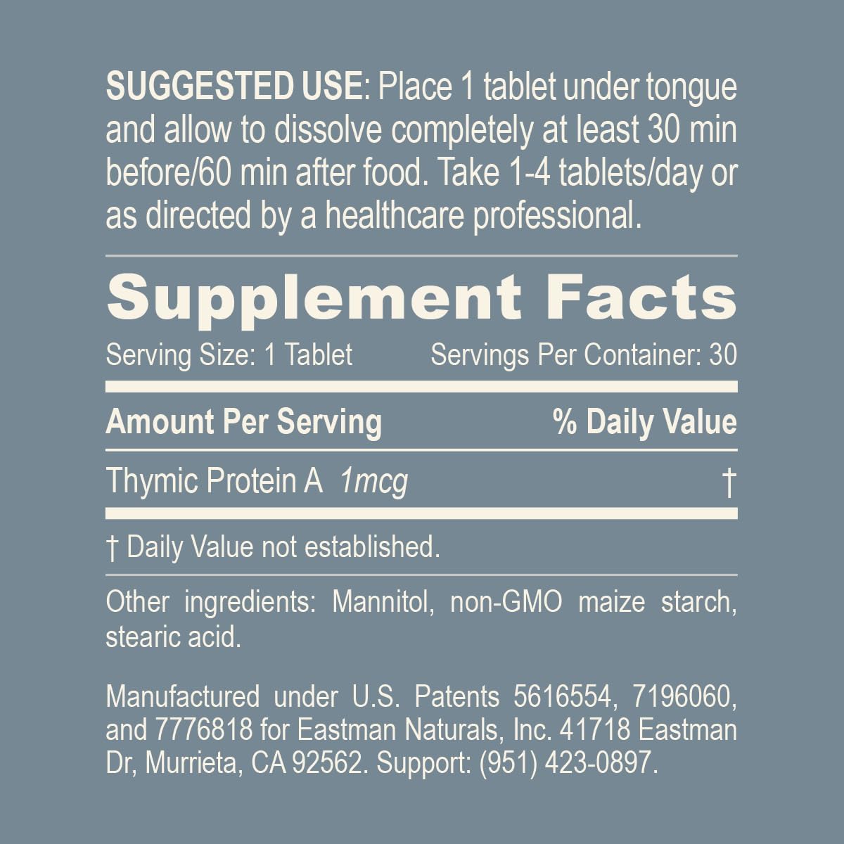 Thymic Protein A Tablets (1 McG TPA) – Immune System Support Supplement – All Natural, Non-GMO, Fast-Dissolve Sublingual Tablets – 30 Tablets