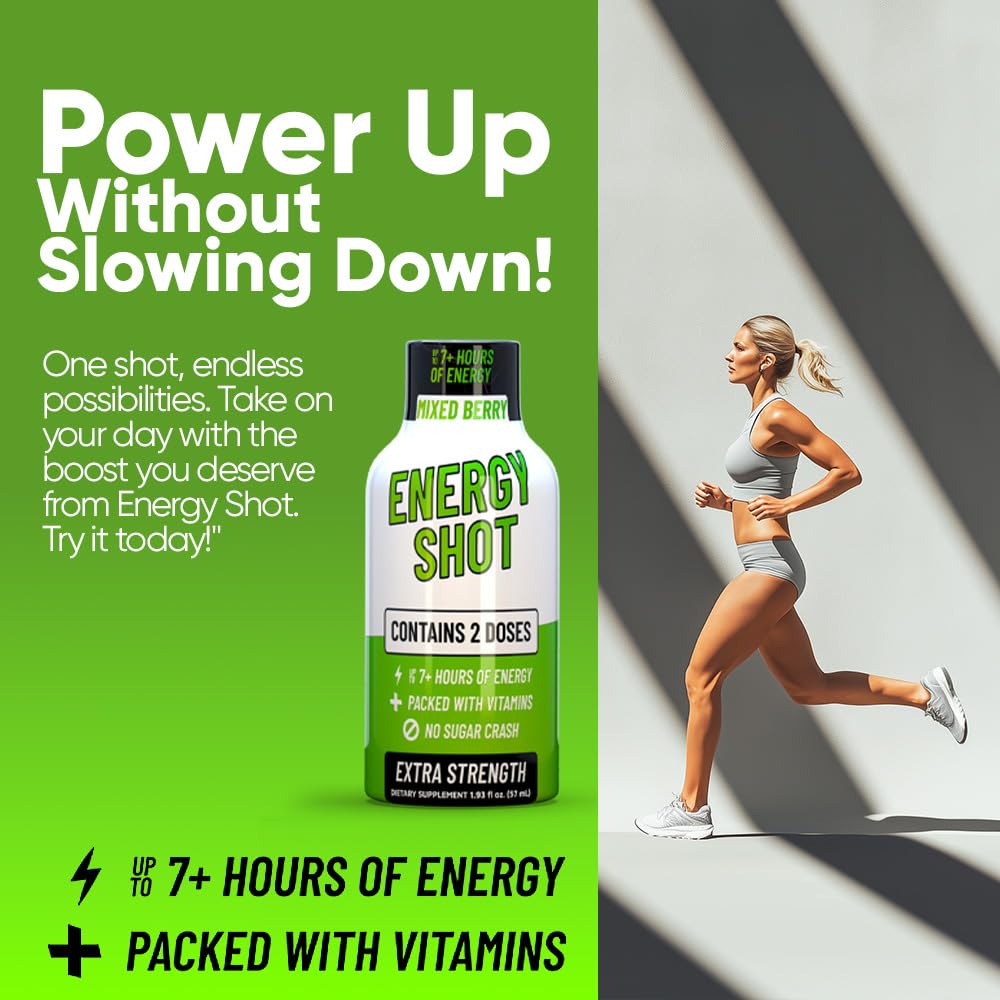 B12 Mixed Berry Extra Strength Energy Shot 12 pk – 260mg Natural Caffeine B12 B6 – Energy & Vitality Support – 2 Servings Sugar Free Zero Calorie Green Tea B-Vitamins Electrolytes Vegan – 1.93 fl oz