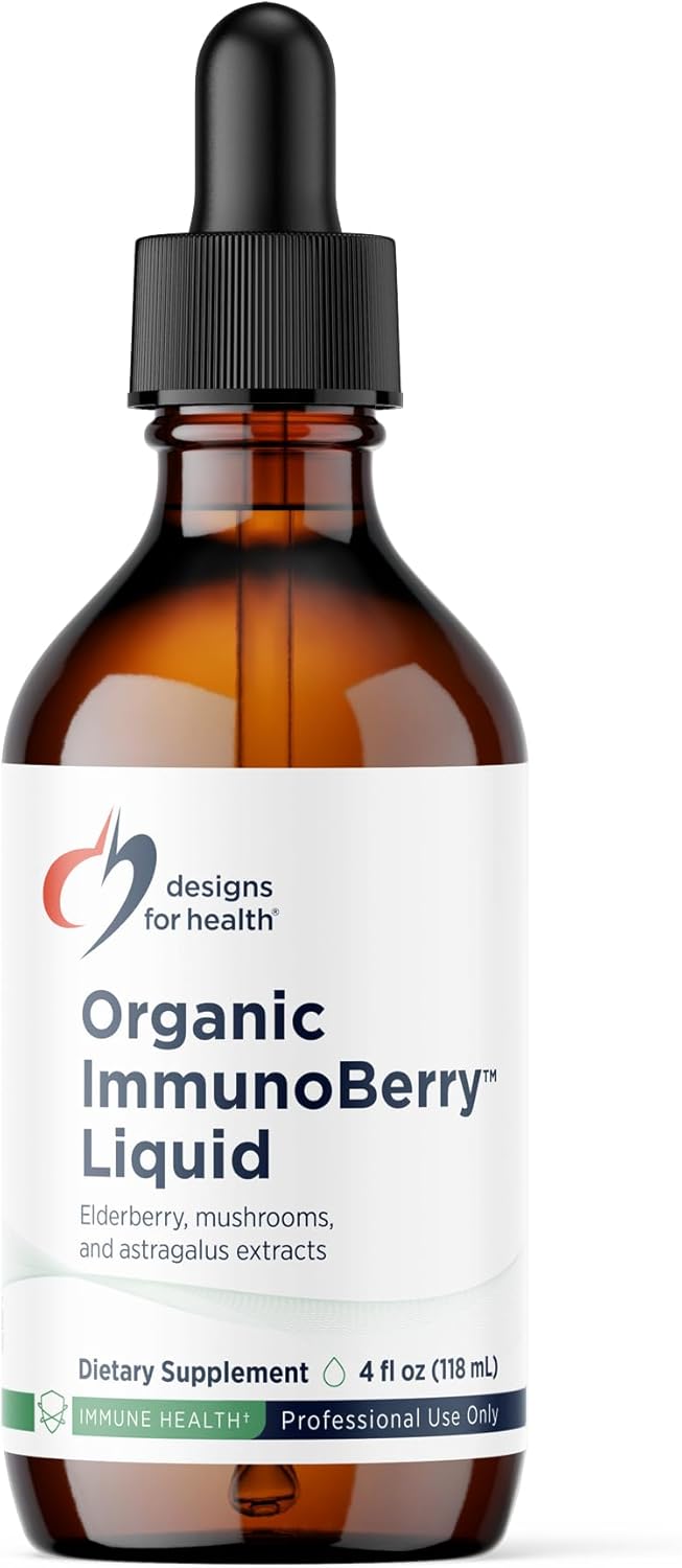 Designs for Health Elderberry Syrup with Wild Cherry Bark - Organic ImmunoBerry Liquid - Astragalus, Shiitake + Maitake Mushroom - Immune Support Supplement for Adults + Kids (118 Servings / 4oz)