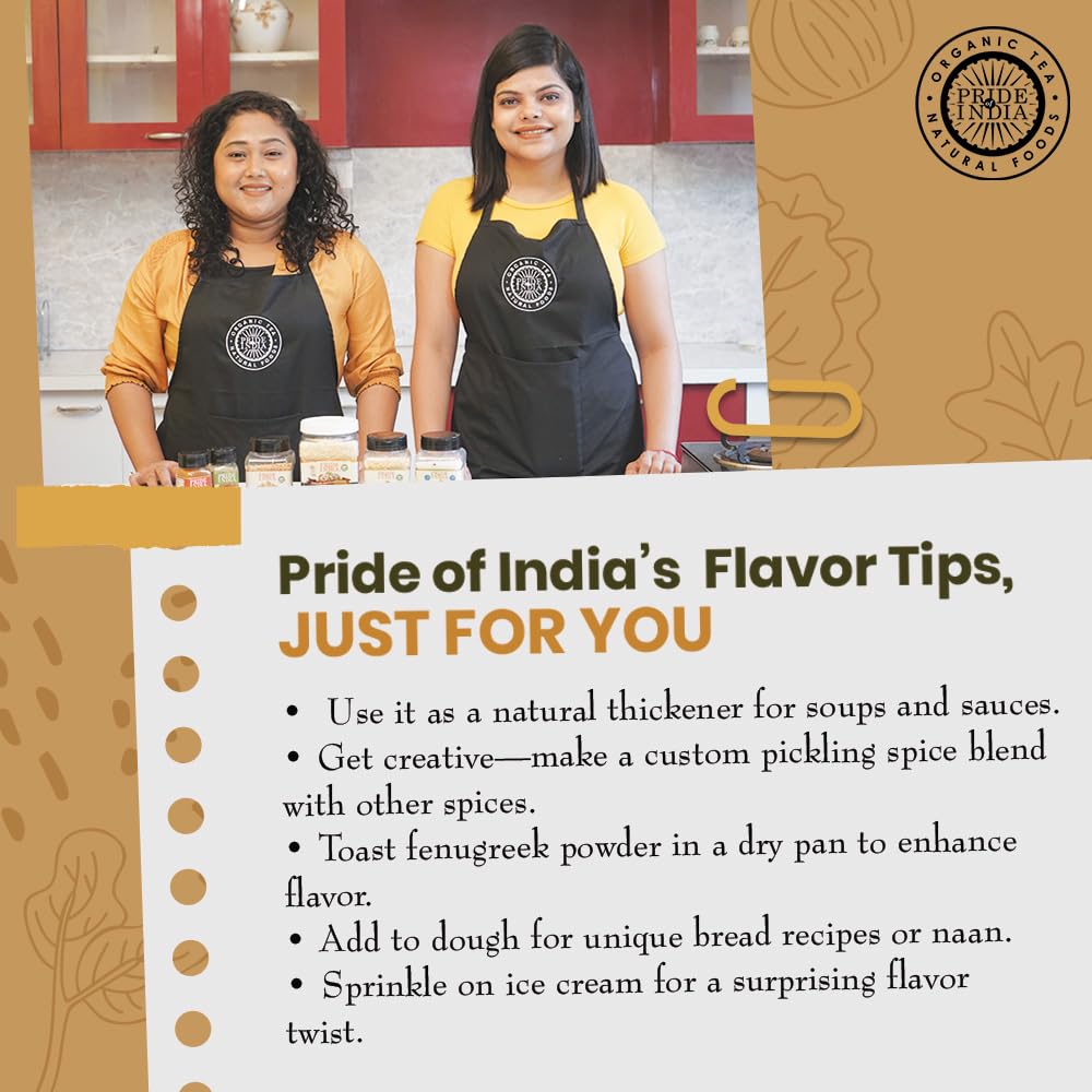 Pride of India - PACK of 6 - Fenugreek Seed Ground – Gourmet Indian Spice – Vegan, Gluten & GMO-Free – Ideal for Cooking & Meat Seasoning – Easy to Use – 7 oz. Medium Dual Sifter Jar