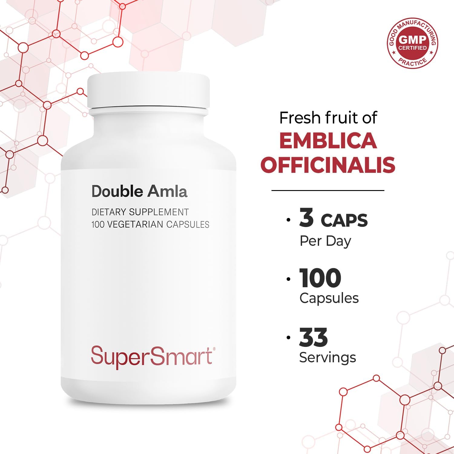 Supersmart - Double AMLA Supplement (Patented & High Strength) - Fresh Indian Gooseberry Extract - Emblica Officinalis | Non-GMO & Gluten Free - 100 Vegetarian Capsules
