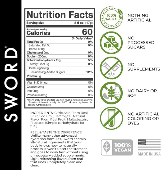 SWORD PERFORMANCE Electrolyte Replenisher, 32 Powder Hydration Stick Packs in Variety of Flavors: Berry, Lemonade, Orange, Pineapple Mango