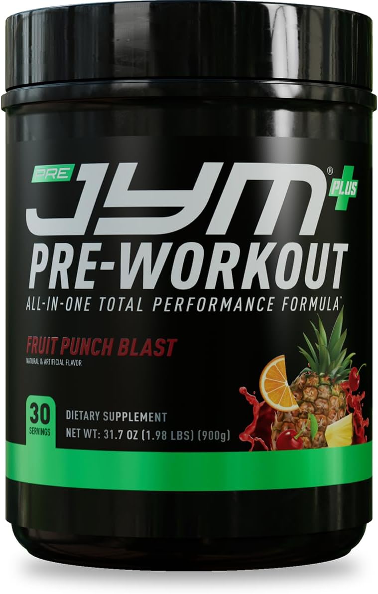 JYM Supplement Science Pre JYM Plus Fruit Punch Pre-Workout Powder, Amino Nitrates, Creatine, Betaine, Nootropics, BCAA’s, for Men & Women, 30 Servings