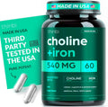 Choline 500mg Prenatal Supplement with Iron 40mg – Prenatal Vitamins for Women – Pregnancy Brain, Memory & Cognitive Support – Ferrous Fumarate, Vegan – 30 Servings