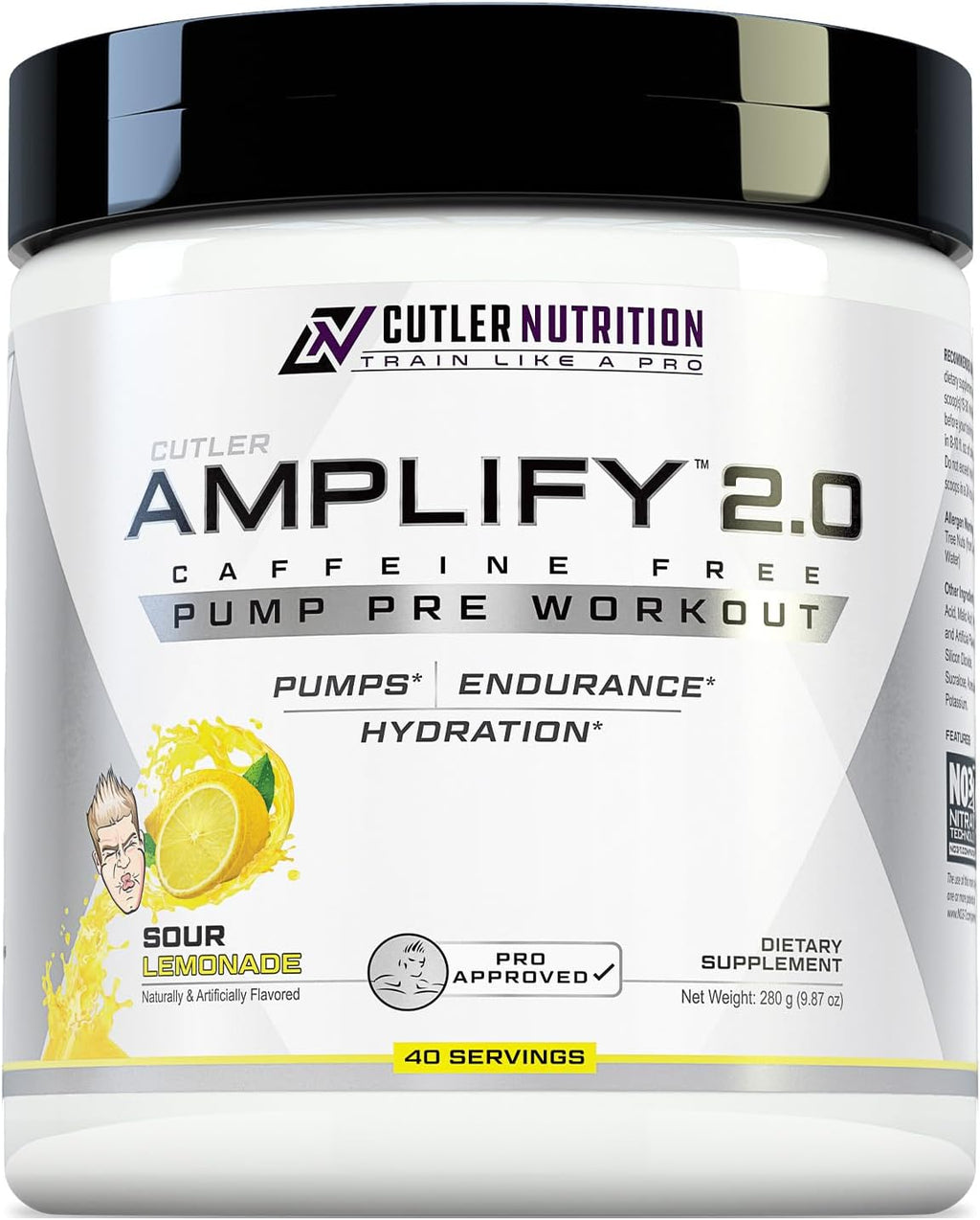 Cutler Nutrition Amplify Pump Pre Workout Caffeine Free Nitric Oxide Booster containing Arginine and Citrulline Pre-Workout for Maximum Pumps Sour Lemonade Flavor