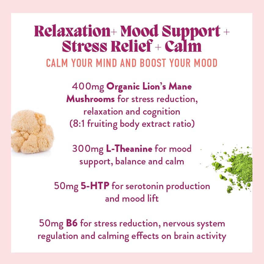 Microjoy Elevate – Mood Support, Relaxation & Stress Relief Gummies – with L-Theanine, Lion’s Mane, 5-HTP & B6 – Vegan, Non-GMO – 30ct – Strawberry