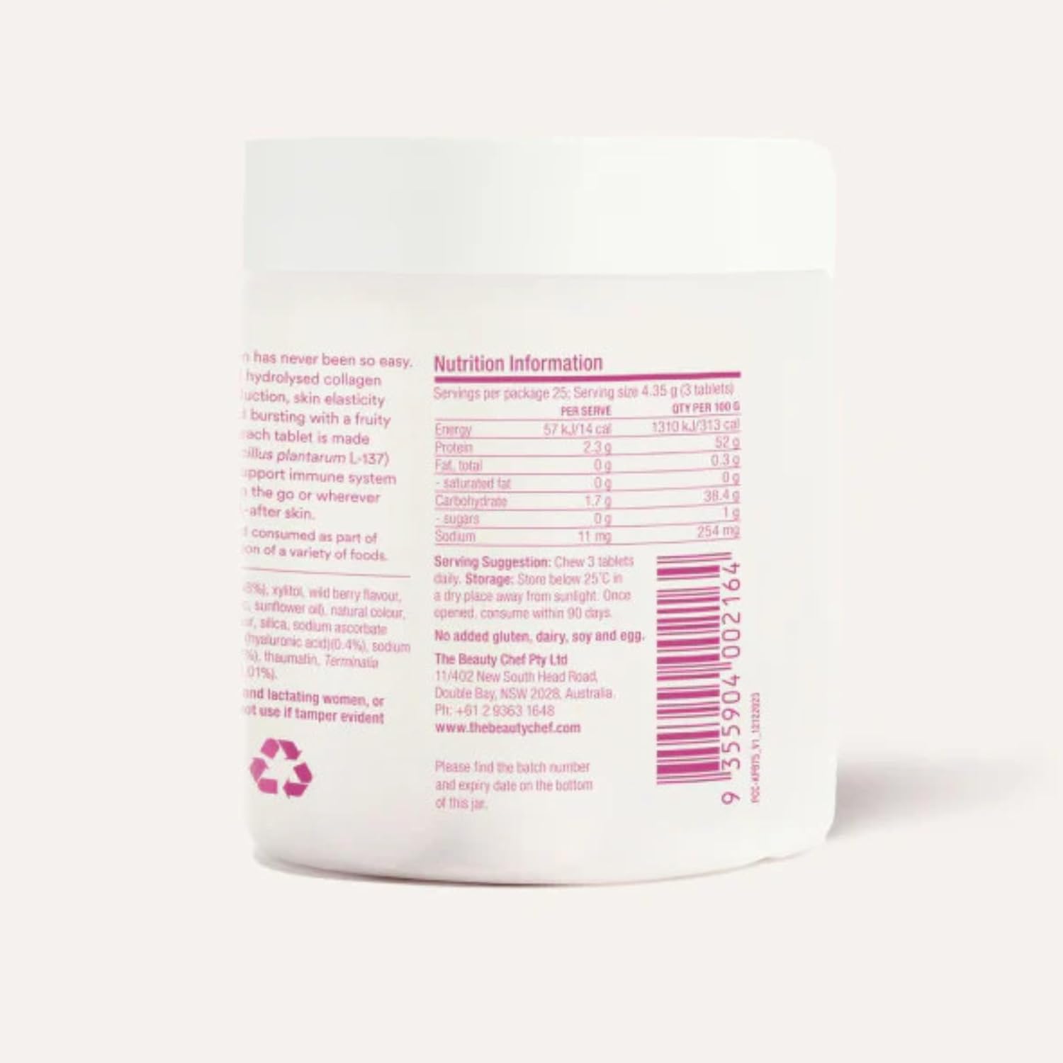 The Beauty Chef Plumpers™ Collagen Chewable Tablets with Hyaluronic Acid & Postbiotic, Supports Skin Elasticity & Collagen, Women's Multivitamin, Collagen Peptides, 75 Tablets