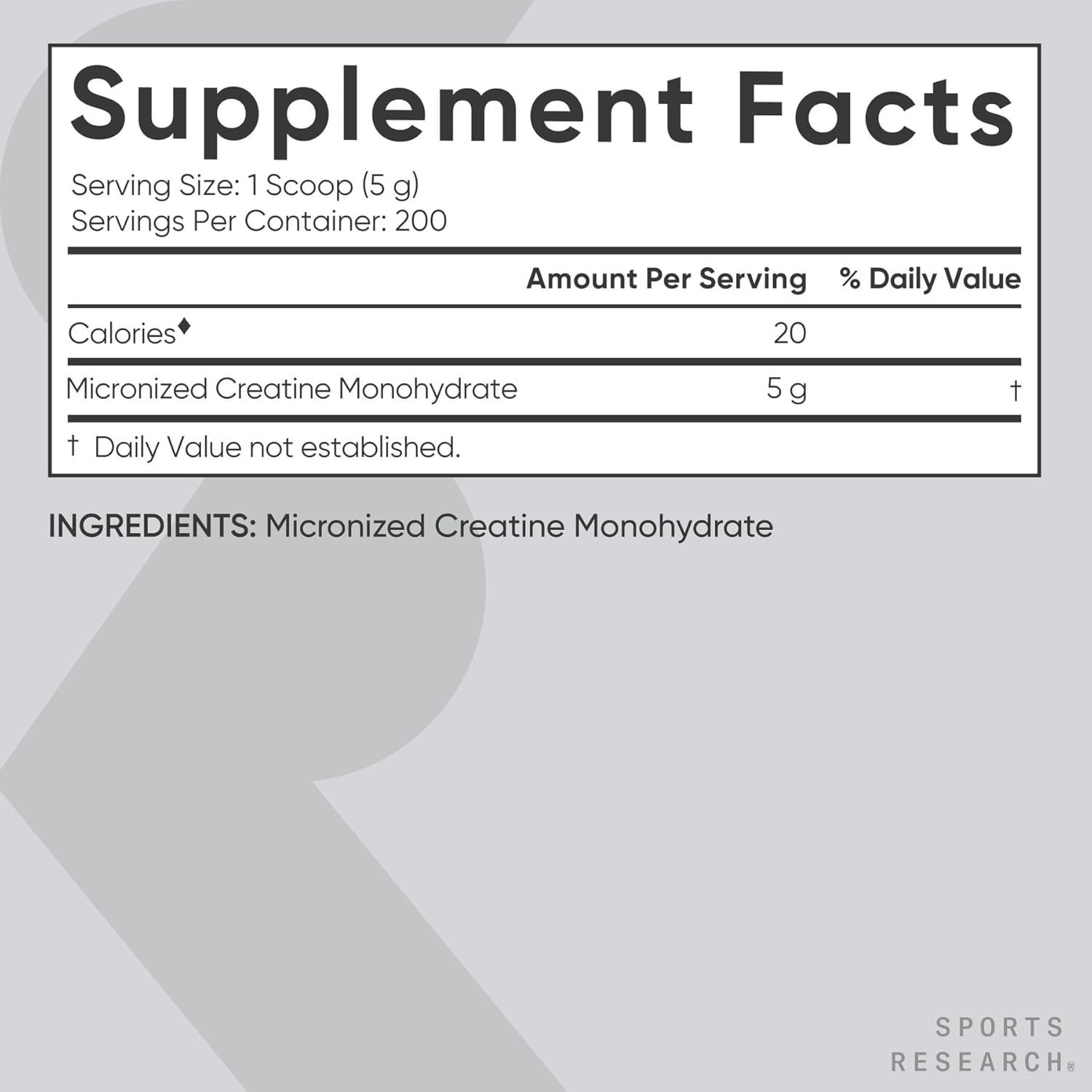 Sports Research Creatine Monohydrate - Gain Lean Muscle, Improve Performance and Strength and Support Workout Recovery - 5 g Micronized Creatine - 35.27 oz